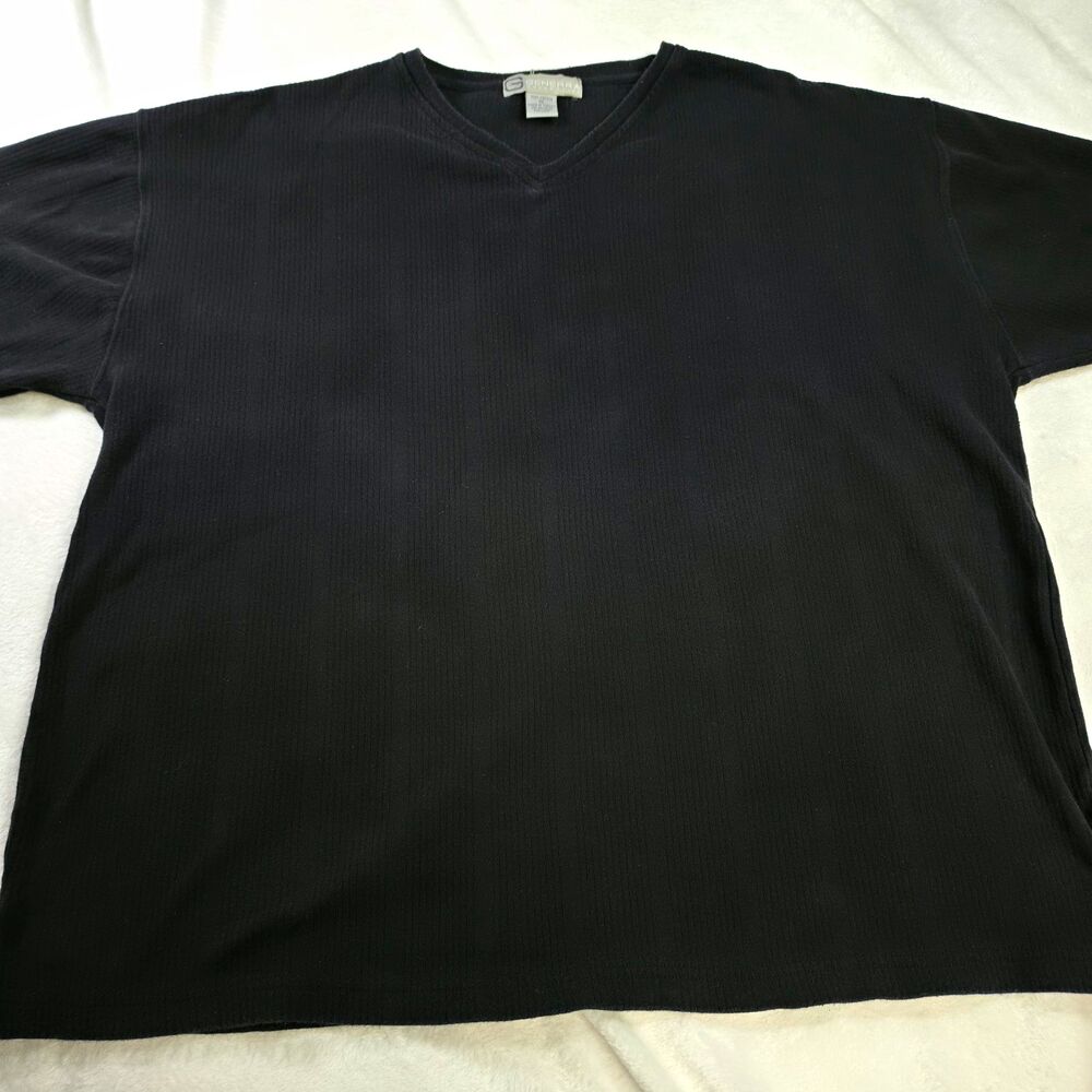 Generra Men’s XL Black Solid V-Neck Short Sleeve Ribbed Cotton Knit Tee